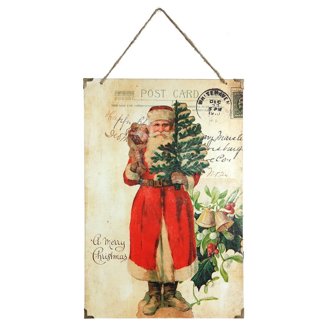 Vintage Postcard Santa with Bells Wall Art