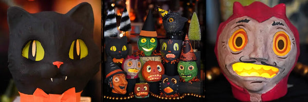 Display featuring devil, cats, witches, and pumpkin lanterns by Rachel Garrison of Vandolls