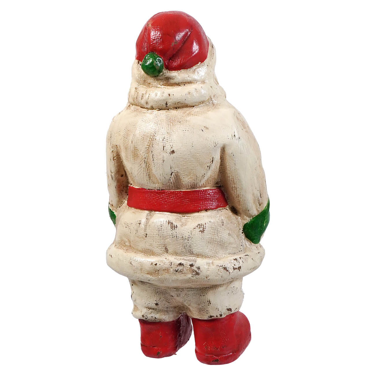 10.25 inch white vintage santa figurine with red hat green pom-pom and matching red belt and boots vintage style