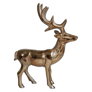 10 inch antique gold reindeer figurine with detailed antlers and textured fur perfect for christmas reindeer decor