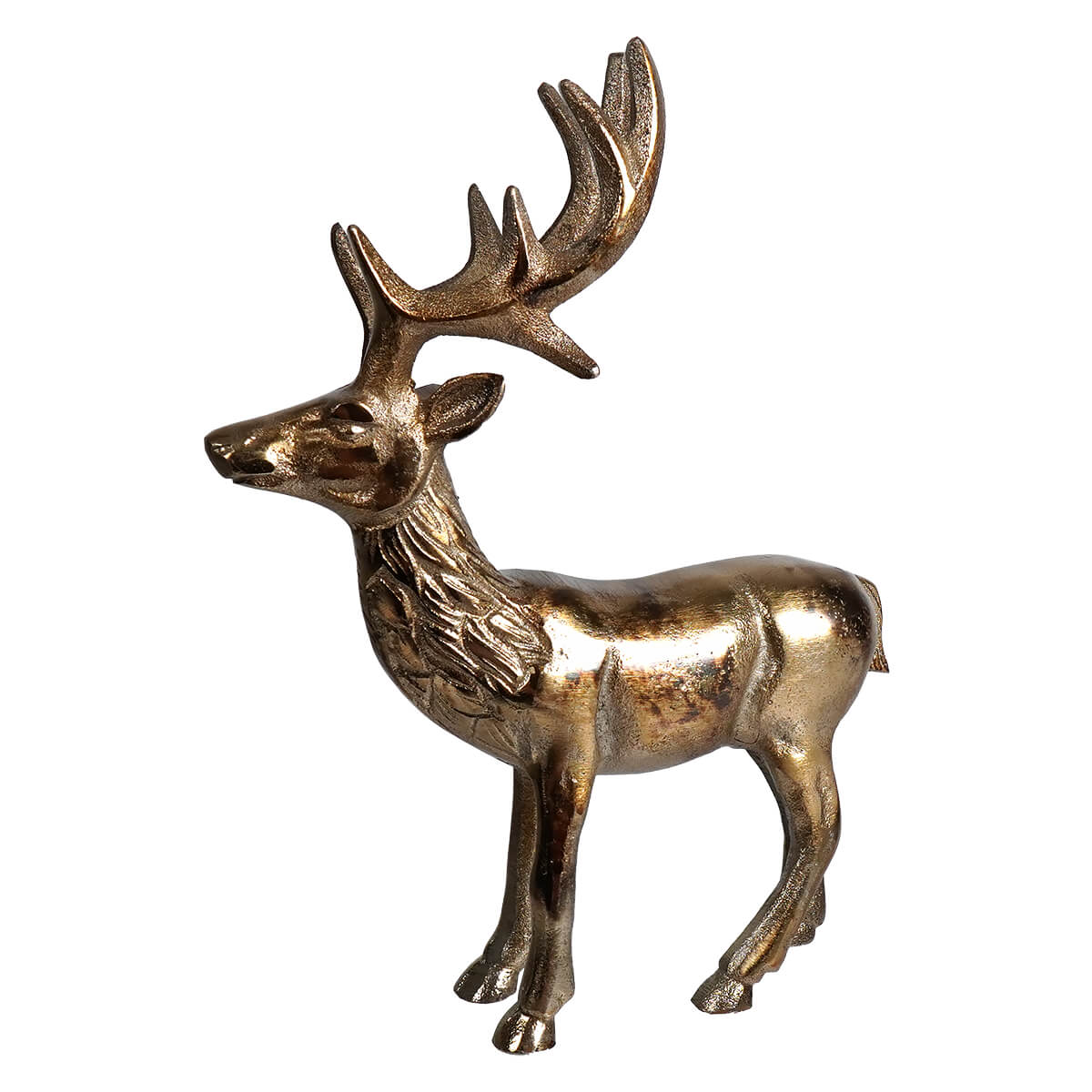 10 inch antique gold reindeer figurine with detailed golden antlers and textured neck for gold reindeer decor