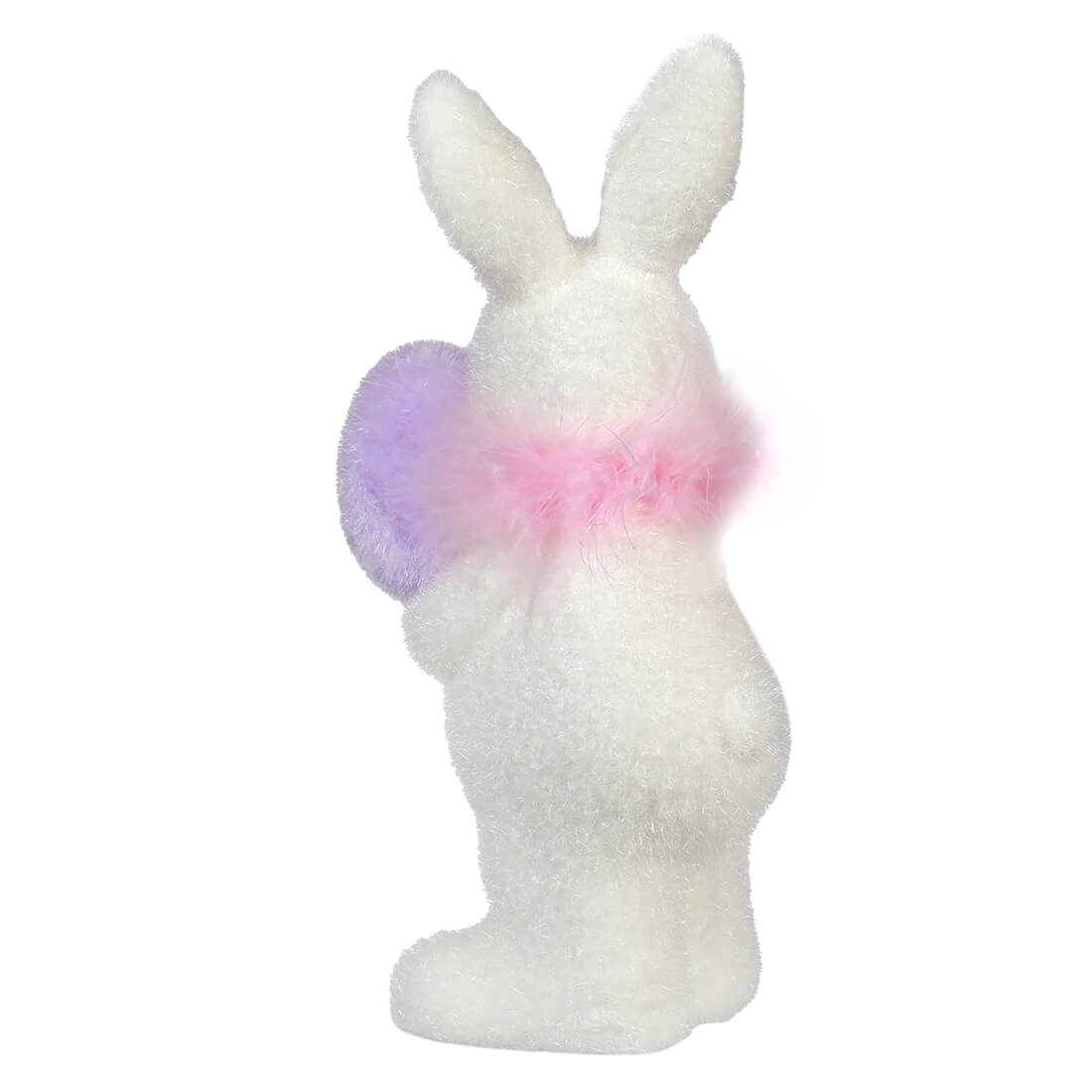 White bunny figurine with pink and purple wings.