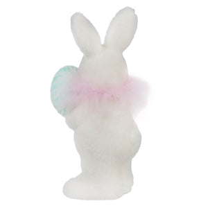 White bunny figurine with subtle pastel pink and blue tints.