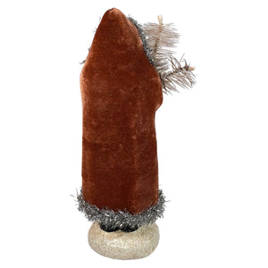 Brown velvet santa figure with silver tinsel trim and faux pine decor from ragon house christmas silver belsnickle collection