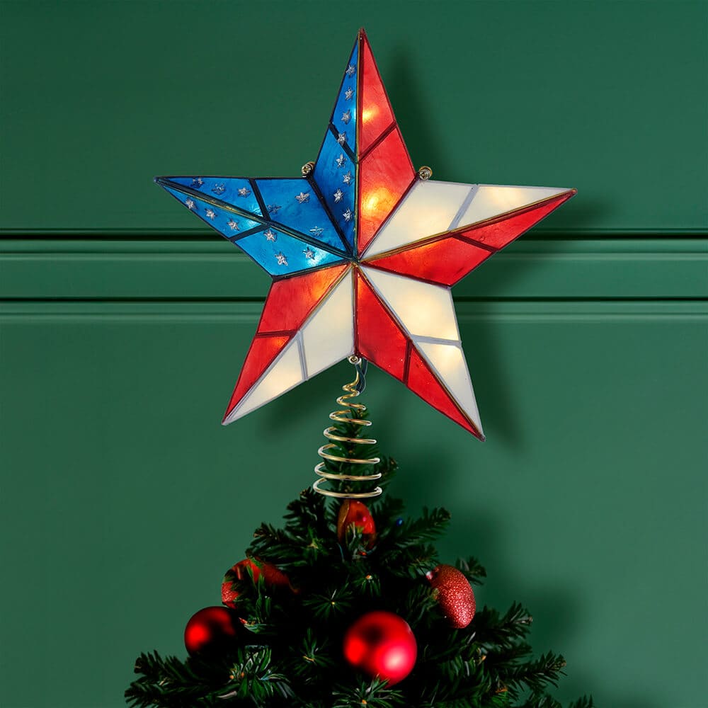 10-Light Capiz American Flag Inspired Star Treetop - Patriotic