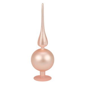 10 inch pink glass tree topper from kathy christmas collection with rose gold frosted glass and slender spire design