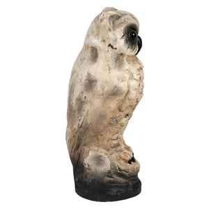 10 inch vintage white owl statue with weathered off-white textured surface by ragon house design