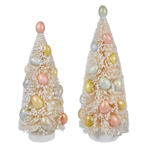 Two cream sugared sisal easter egg trees in 11 and 13 inch sizes perfect for spring and easter decor