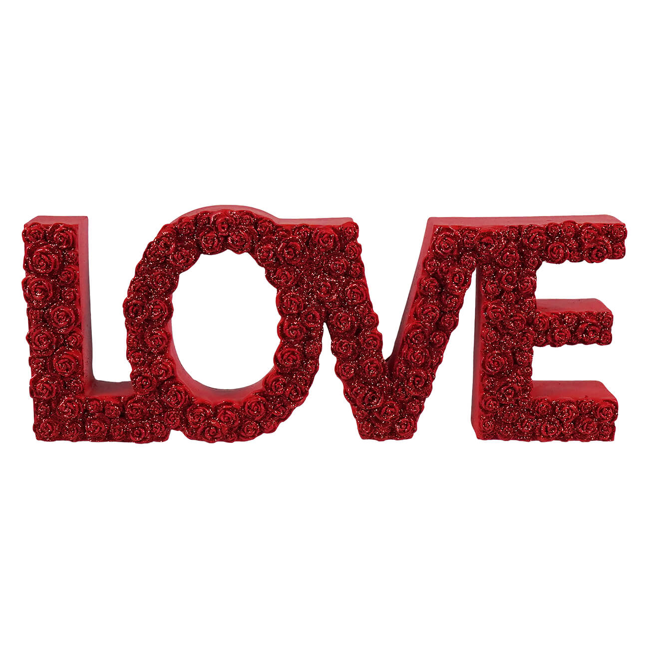 11.5 inch red glittery resin block sign love decorated with tiny rose embellishments perfect for valentine’s day decor