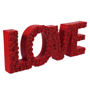 Red resin block sign love letter decor with rose details and glitter finish perfect for valentine’s day decor
