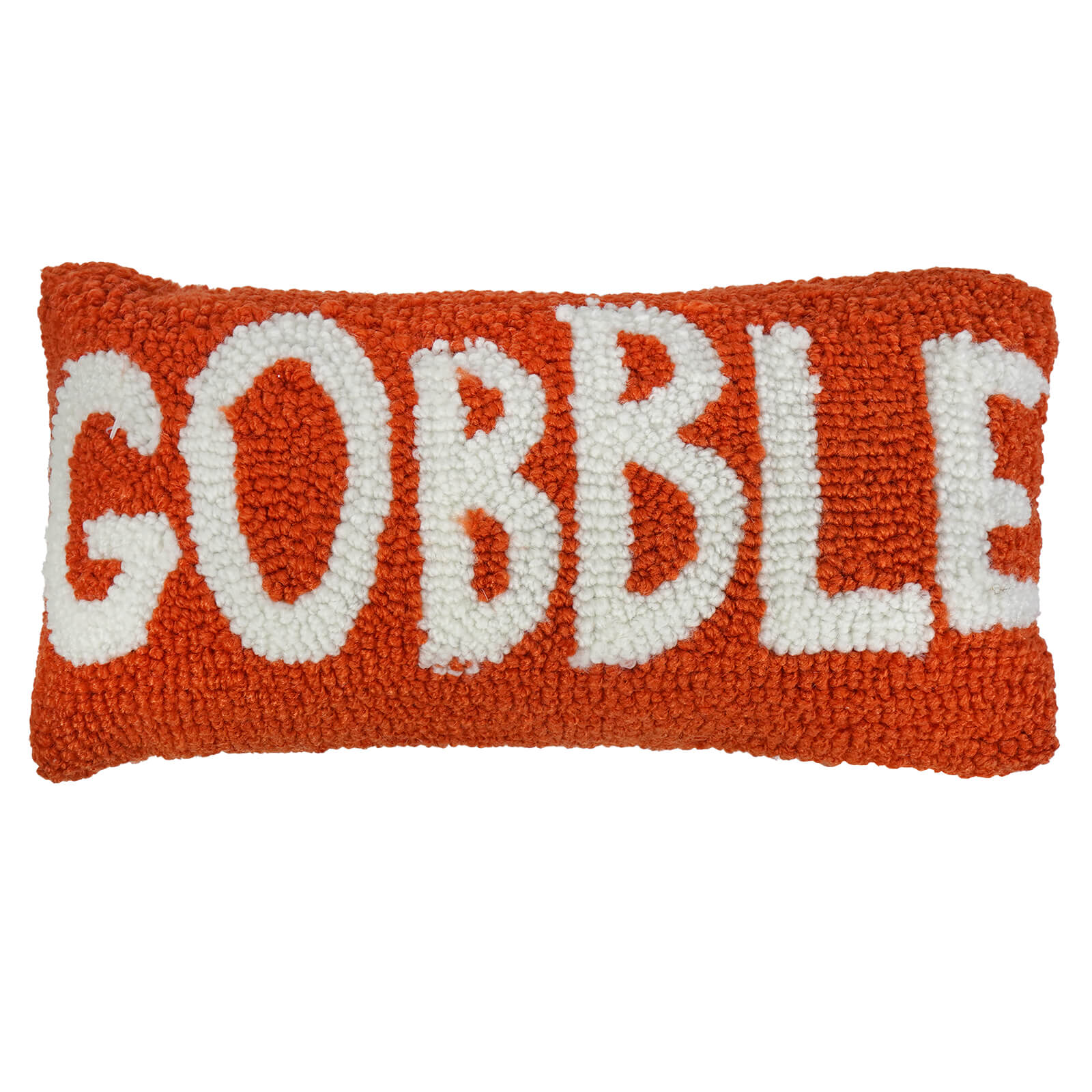 Orange and white 11 inch gobble hooked pillow thanksgiving pillow with figural decor perfect for seasonal tree toppers