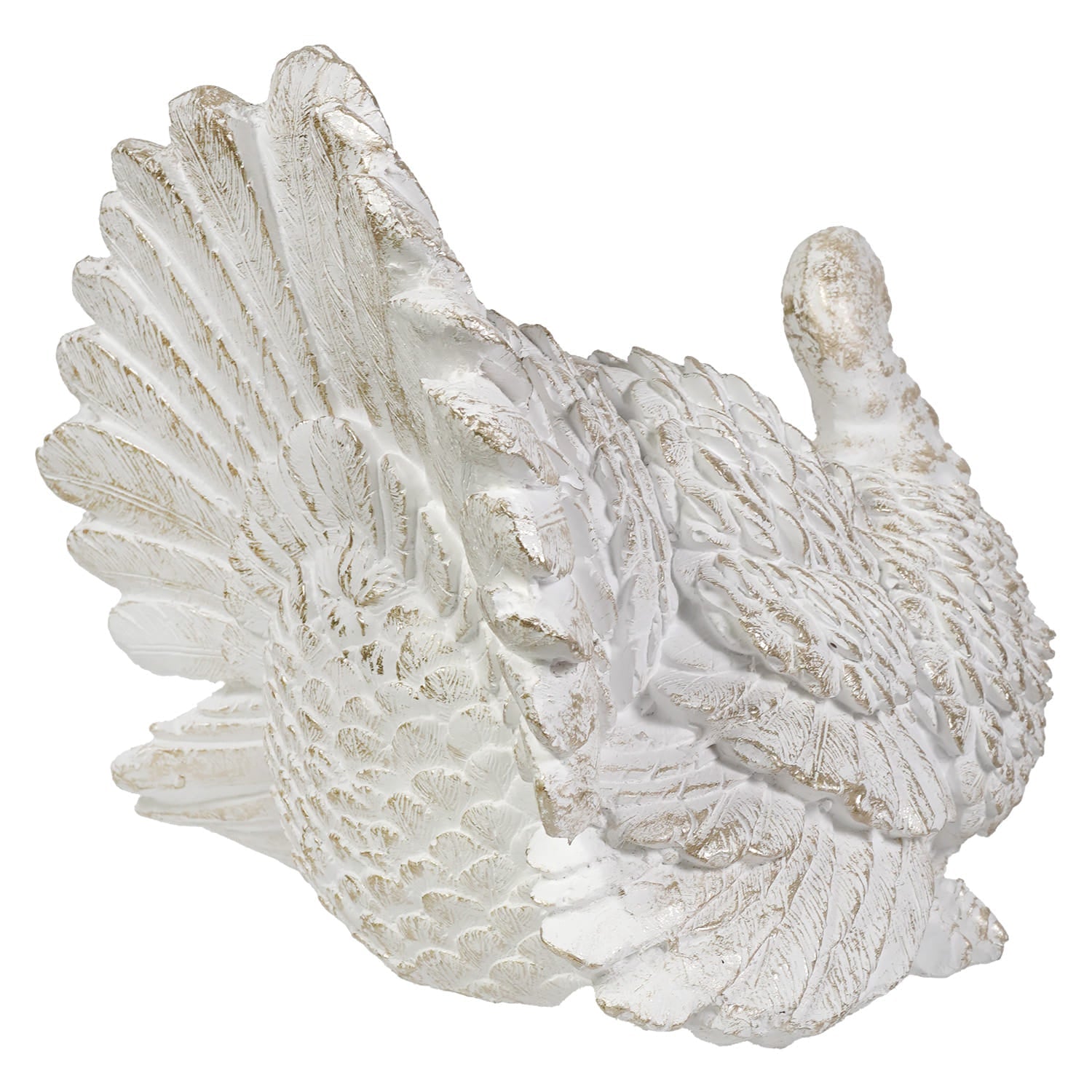 11 inch large champagne and white glittered turkey figure with detailed feathers perfect for figural decor or tree toppers