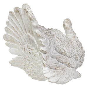 11 inch large champagne and white glittered turkey figure with detailed feathers perfect for figural decor or tree toppers