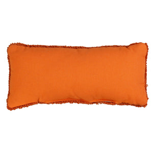 Vibrant orange 11 inch spooky ghost pillow with textured fringed edge perfect for happy haunting pillow decor