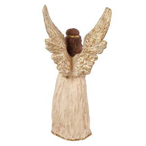 11 inch vintage angel tree topper with golden wings and cream robe perfect as a glinting star tree topper or lighted tabletop decor