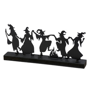 Black metal dancing witches sitter sculpture with five figures and cauldron perfect witches circle candle holder from kathy’s halloween collection