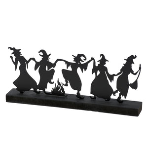 Black metal silhouette dancing witches sitter sculpture with fire pit seasonal candle holder from kathys halloween collection