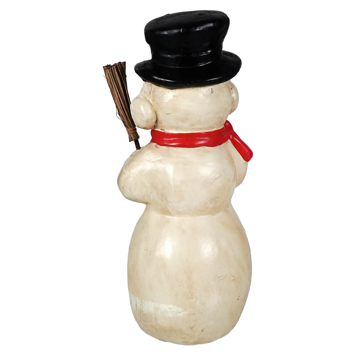 Cream-colored kentucky snowman figurine with black top hat red scarf holding broom by ragon house design christmas snowman decor