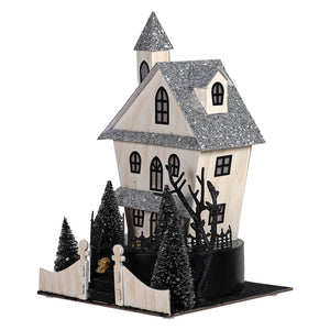 12.5 inch led lighted spooky halloween haunted house ornament with glittery roof and graveyard scene base for halloween village houses and accessories