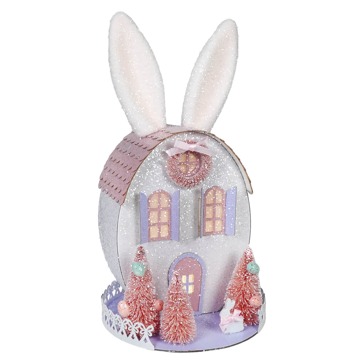 Sparkly 12.5 inch lighted led pink and purple easter bunny ears house decoration with bright bunny ears design