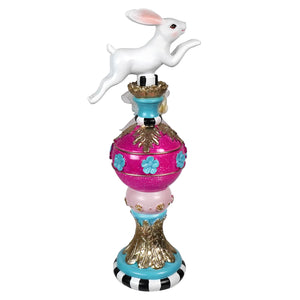 12.5 inch vibrant resin easter topiary with whimsical pink turquoise glittery lamp base and vintage easter bunny figural decor
