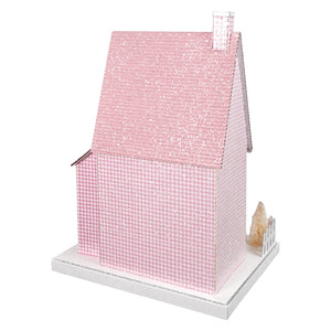 12.75 inch lighted led pink spring house with glittery roof and white base perfect for easter and spring tabletop decor