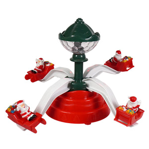 12 inch animated musical and lighted red and green plastic christmas village with santa sleigh figures spinning toy