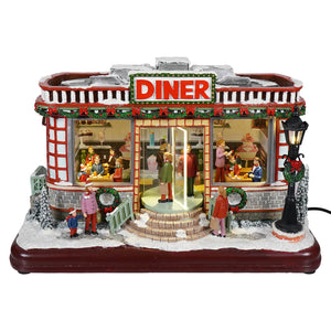 12 animated winter scene diner with red and white theme snow-covered roof lights music and classic christmas tunes