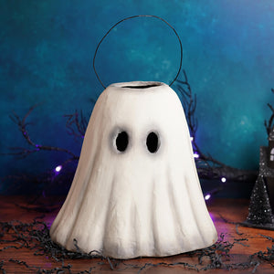12 inch ghost candy bucket by cody foster design white ghost lantern with black eyes and wire handle for halloween ghost decor