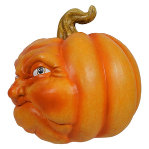 12 inch large squishy face orange pumpkin hand painted resin face character pumpkin with detailed carved eyes and nose