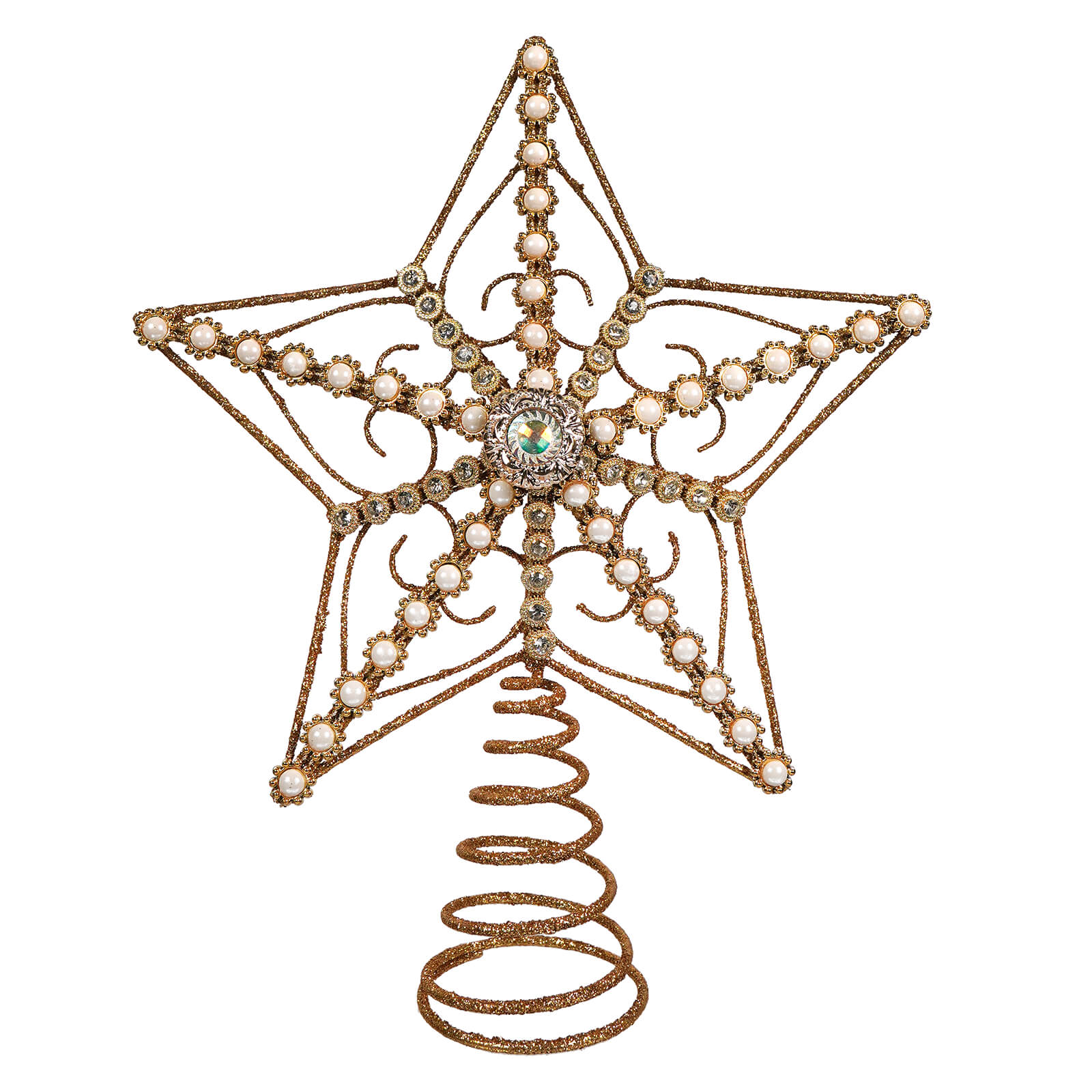 12 inch metallic gold glitter star tree topper with pearl and crystal embellishments by kurt adler