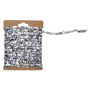 A 120 inch silver finish string glitter garland with shimmering sequin trim perfect for holiday garlands and christmas garlands