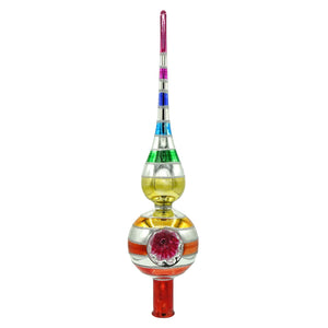 Vibrant cody foster 13.5 spectrum striped glass tree topper with vintage floral design red flower and metallic accents