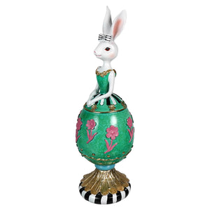 13 inch vibrant resin floral egg easter bunny statue with white figurine on green base for vintage easter bunny figural decor