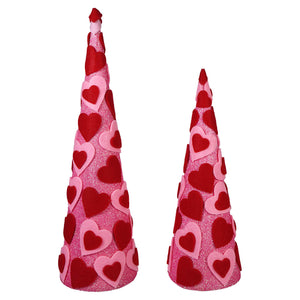 Two pink glitter cone trees with red and pink hearts valentines day feather trees dancing hearts glitter set