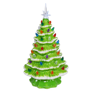 14.5 inch large lighted green ceramic christmas tree with vibrant colorful led lights and clear star topper