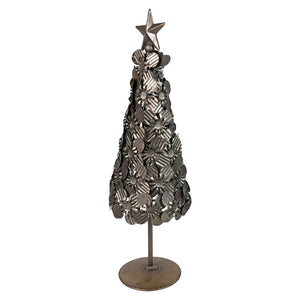 14 inch metal flowers christmas tree with antique silver finish and star topper made of layered metal petals