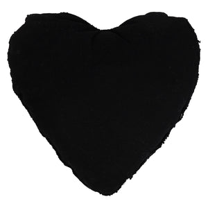 Black heart shaped dance shaped pillow made of soft textured fabric with frayed edge perfect lighted decor accent