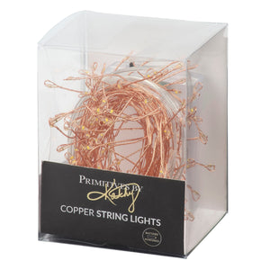 Copper string lights with candy cane wire and warm bulbs in a clear box perfect for holiday lights and lighted decor