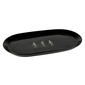 Black oval platter with three silver skeletons embossed perfect skeletons oval platter for spooky serving