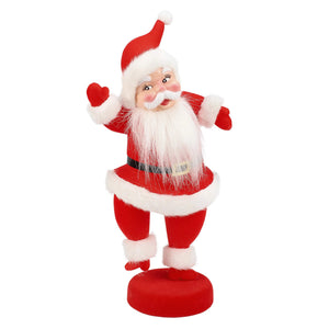 15 inch jolly red flocked retro santa sitter with a fluffy white beard in red and white perfect for folk art santas and santa figures