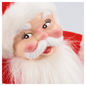 15 inch jolly red flocked retro santa sitter with white fuzzy beard and bright red outfit perfect for santa figures and folk art santas