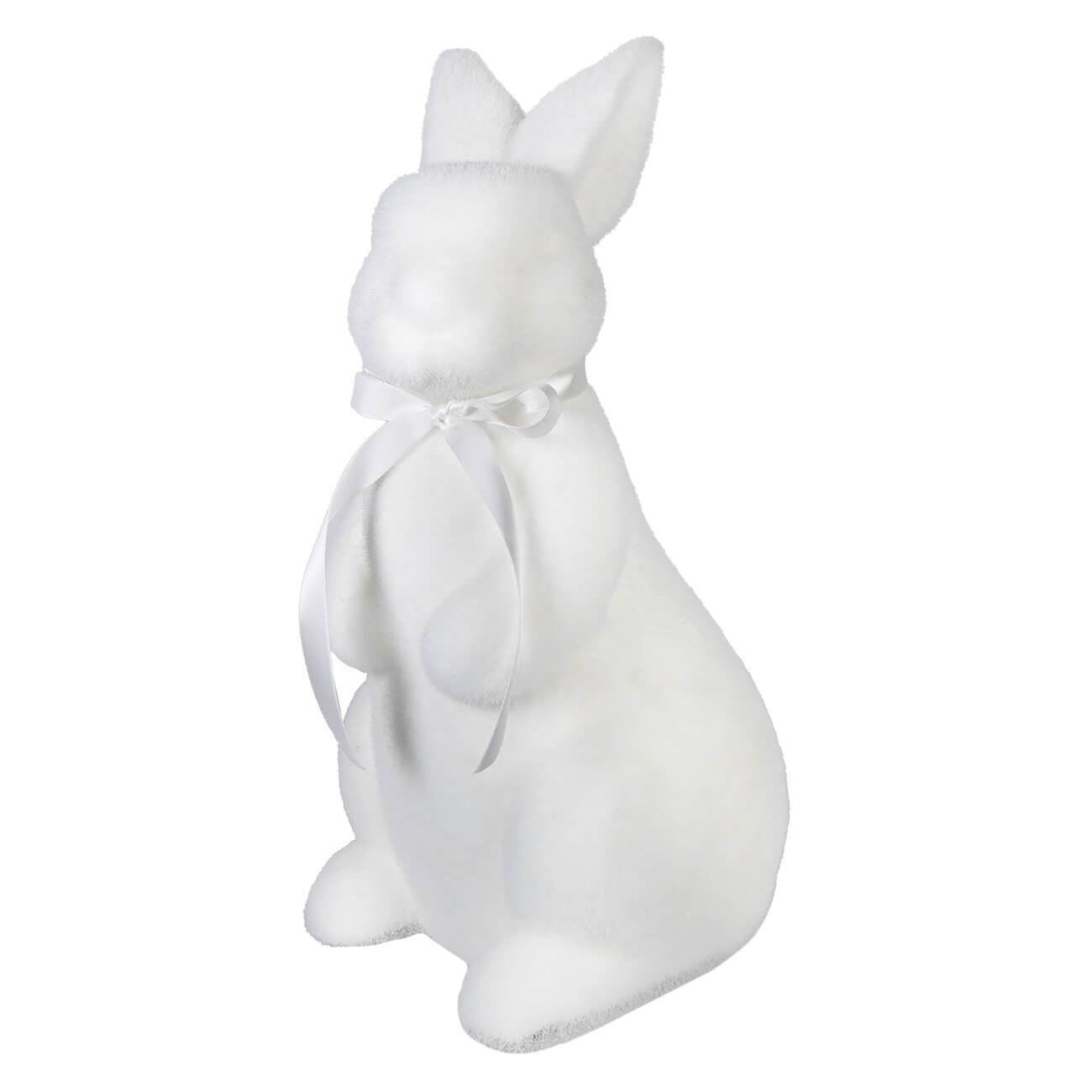15 inch standing flocked cream easter bunny figurine with white ribbon perfect for spring decor