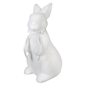 15 inch standing flocked cream easter bunny figurine with white ribbon perfect for spring decor