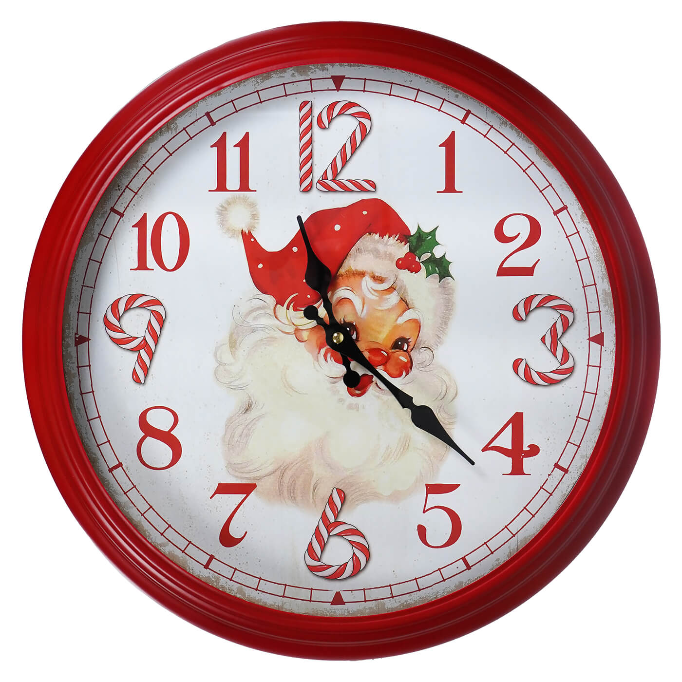 16.5’’ Jolly Santa & Candy Cane Metal & Glass Wall Clock - Christmas