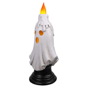 16.5 inch large white ghost candle with three cutouts and flickering orange flame halloween lighted decor