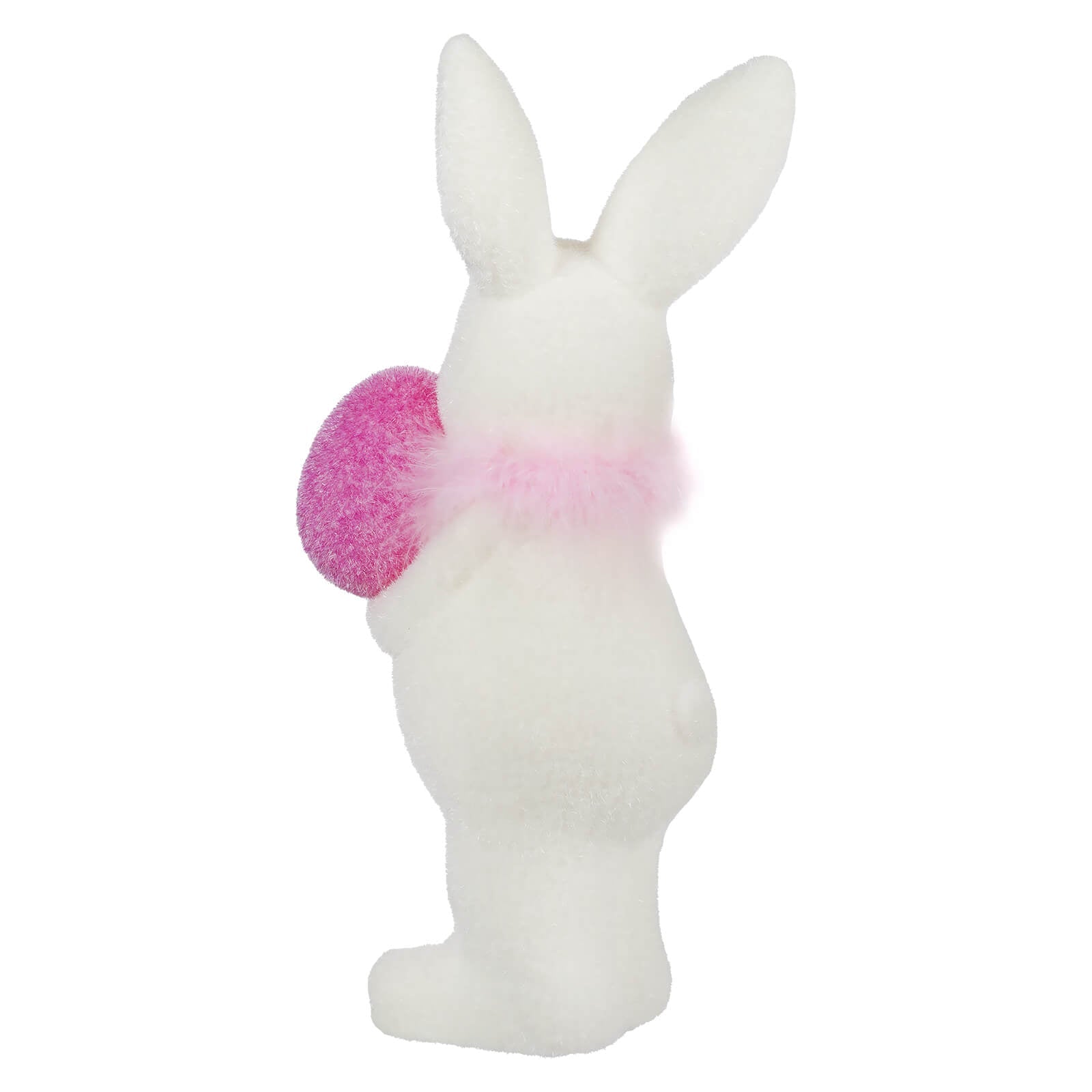 White bunny figurine with pink glittery ears and a pink bow.