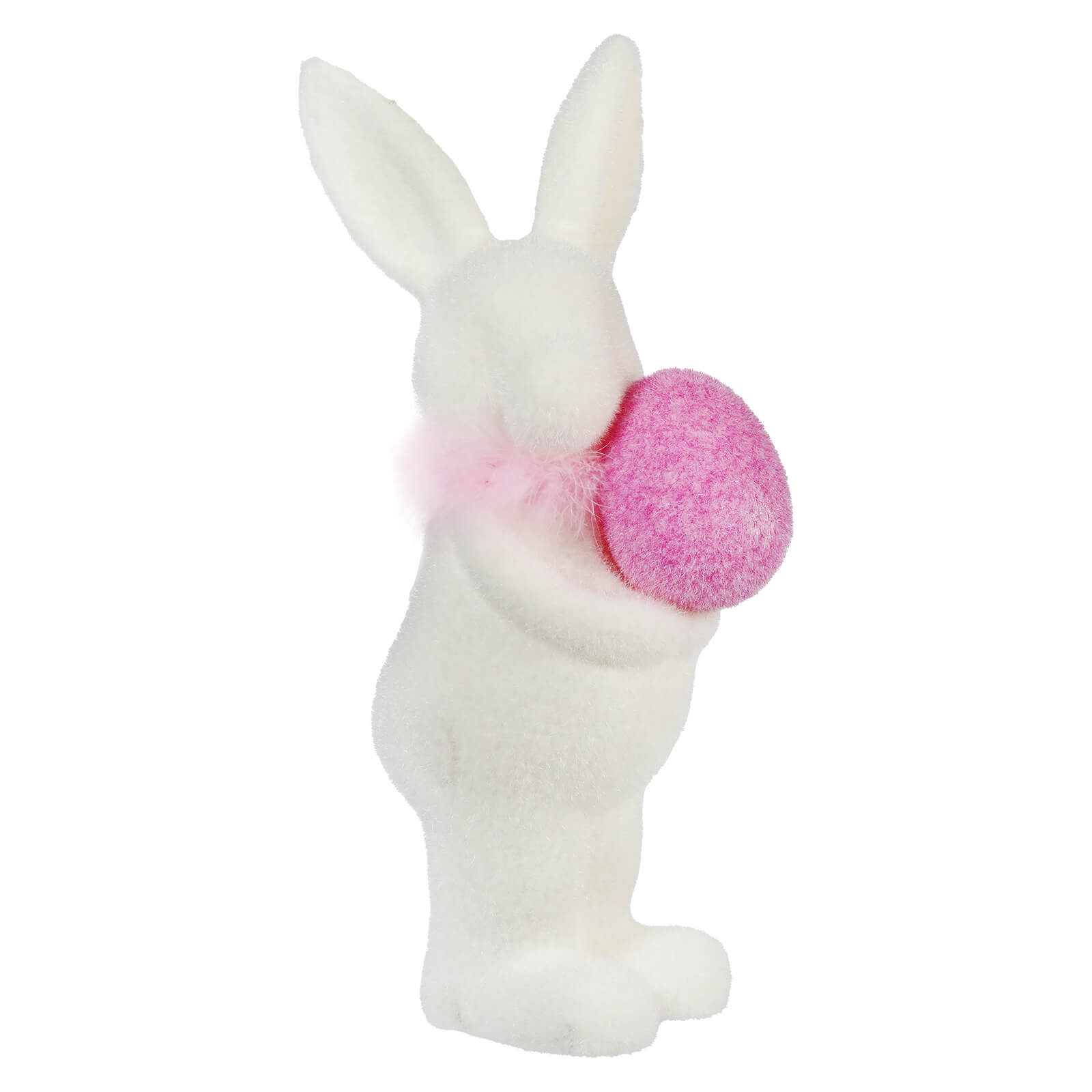 White ceramic bunny figurine holding a pink ball.