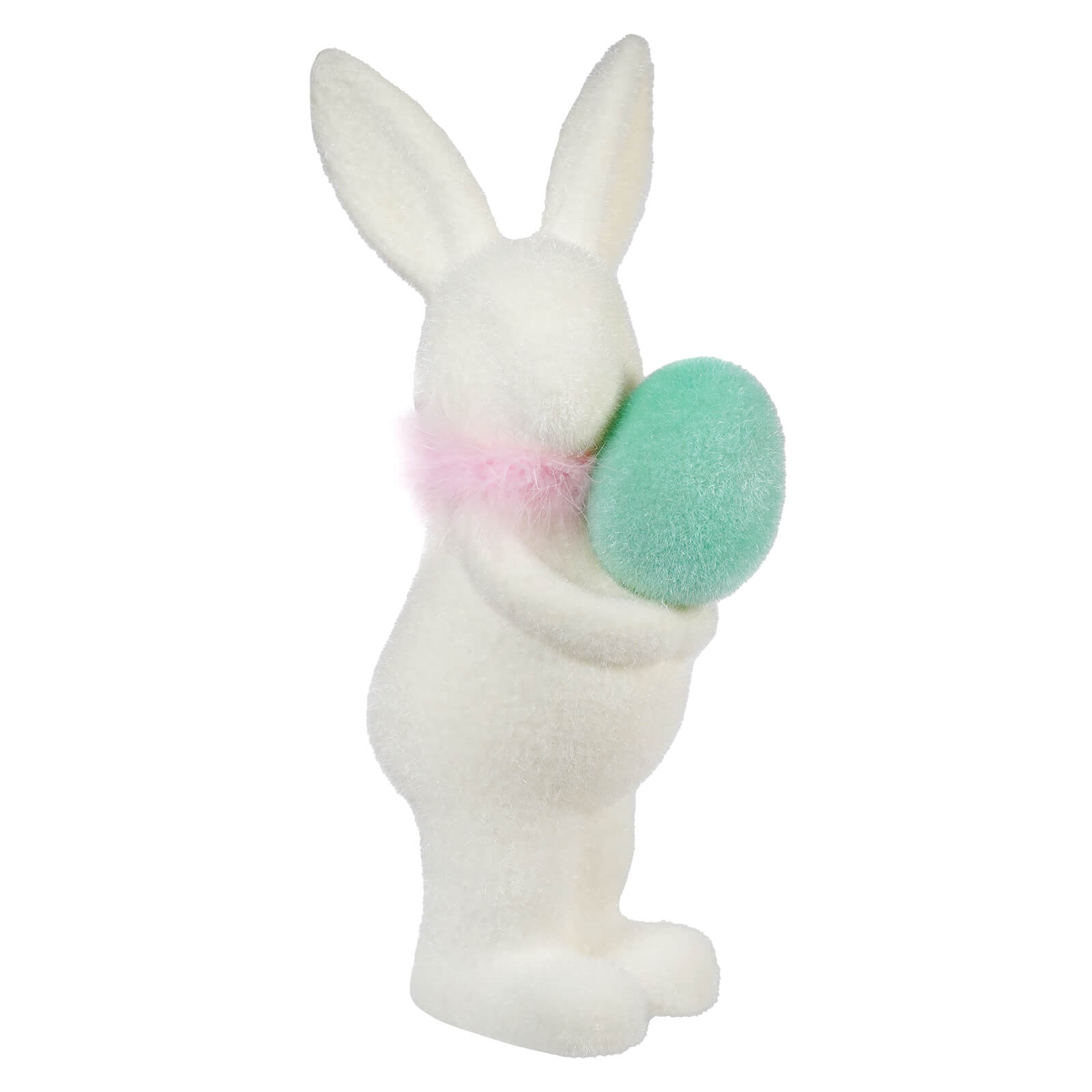 White ceramic bunny holding a mint green egg.