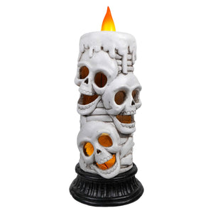 16 inch large skull candle with glowing orange flame and translucent amber eyes perfect for halloween lighted decor